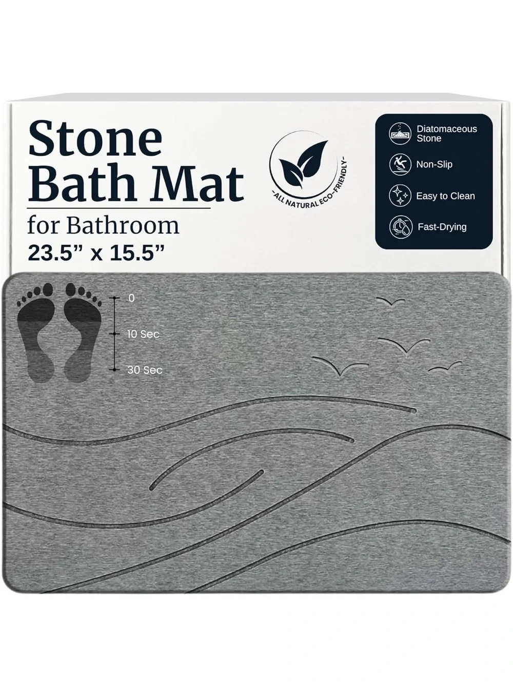Large Stone Bath Mat Diatomite Non-Slip Natural Gray Absorbent Quick Dry